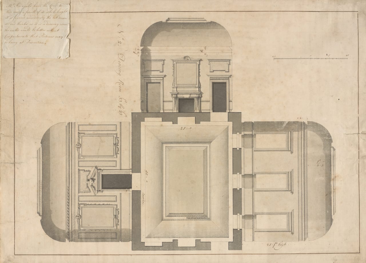 Architectural drawing by Isaac Ware for the first floor dining room, Leinster House, Dublin, c. 1759