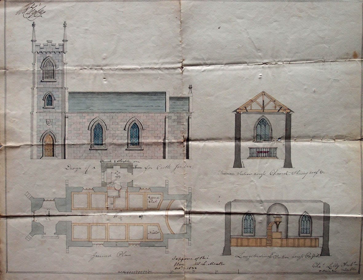 Architectural drawing of Castlejordan Parish Church, Co. Meath, from RCB Collection.