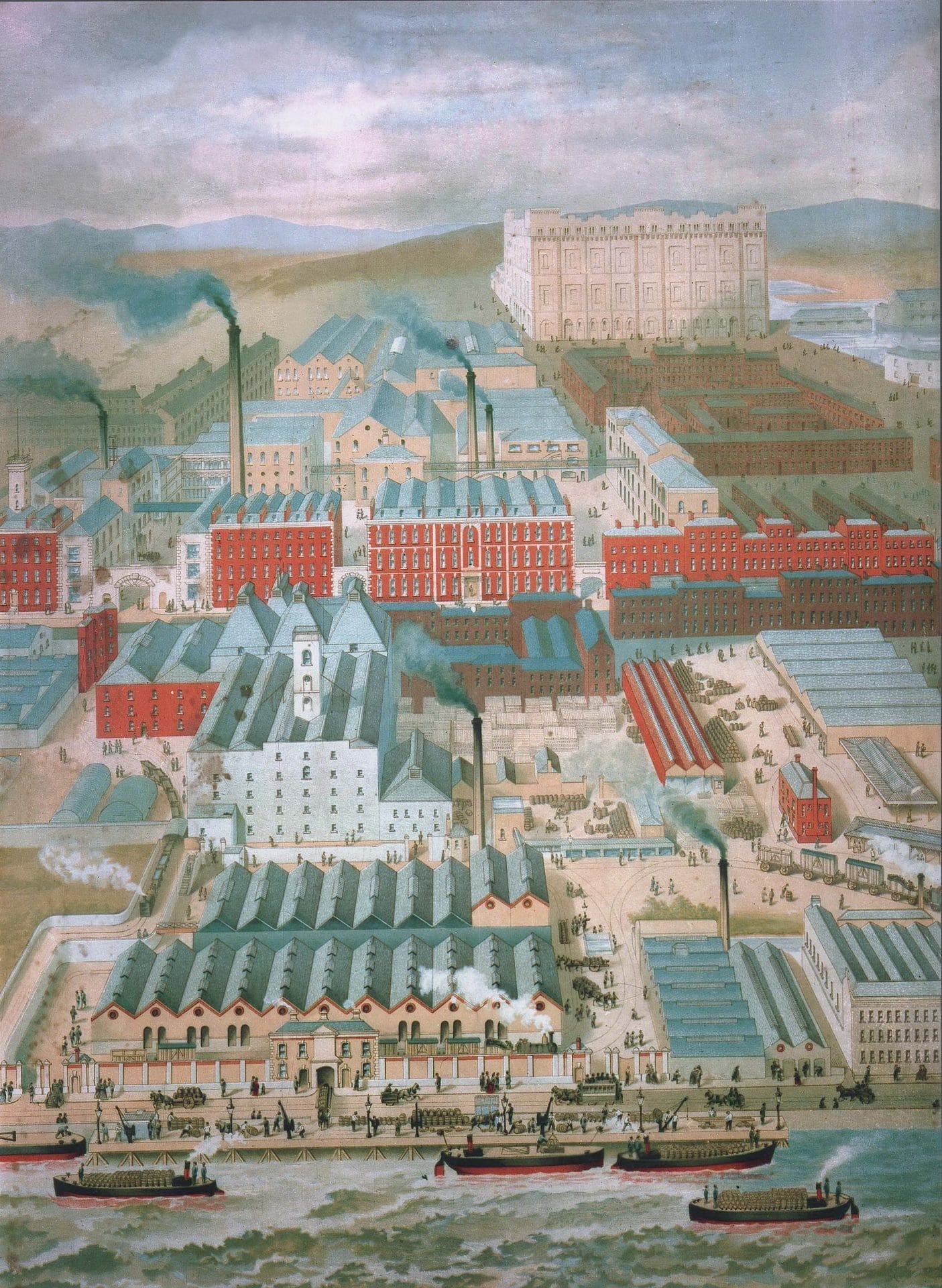 Lithograph from c. 1890 showing Guinness Brewery, Dublin.