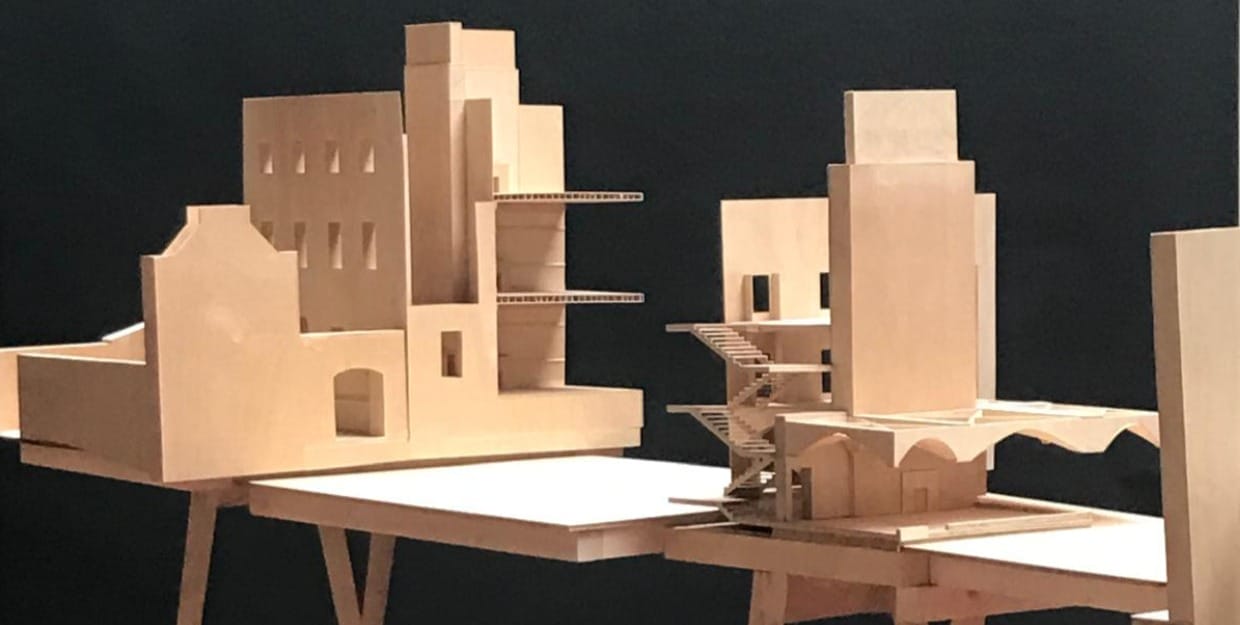 Colour photograph showing part of new architectural model of the Marshalsea complex, Dublin, made for the 'A Form of Justice' exhibition in the IAA.