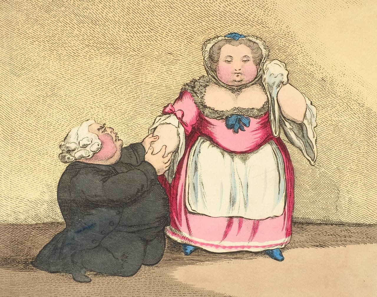 Pirated copy of a satirical print by James Gillray (1756-1815) published in Dublin by William McCleary (active 1791-d. 1835). The caption reads ‘Oh! that this too too solid flesh would melt’.