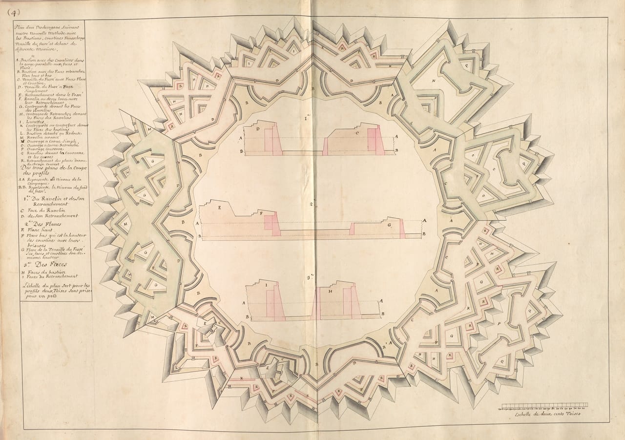 Page form a treatise on military architecture presented by Jacques Wibault to James, Duke of Ormond, and dated 25 May 1701.