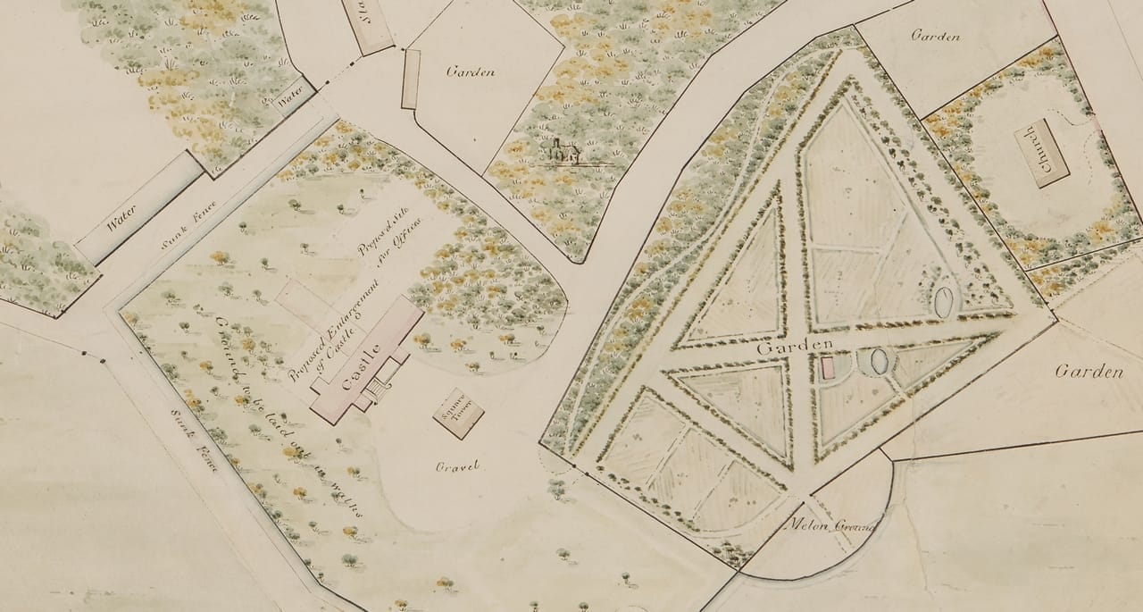 Detail from a Plan of Intended Alterations Proposed to be made at Howth Demesne by John Hill, after Thomas Simpson, from circa 1710.