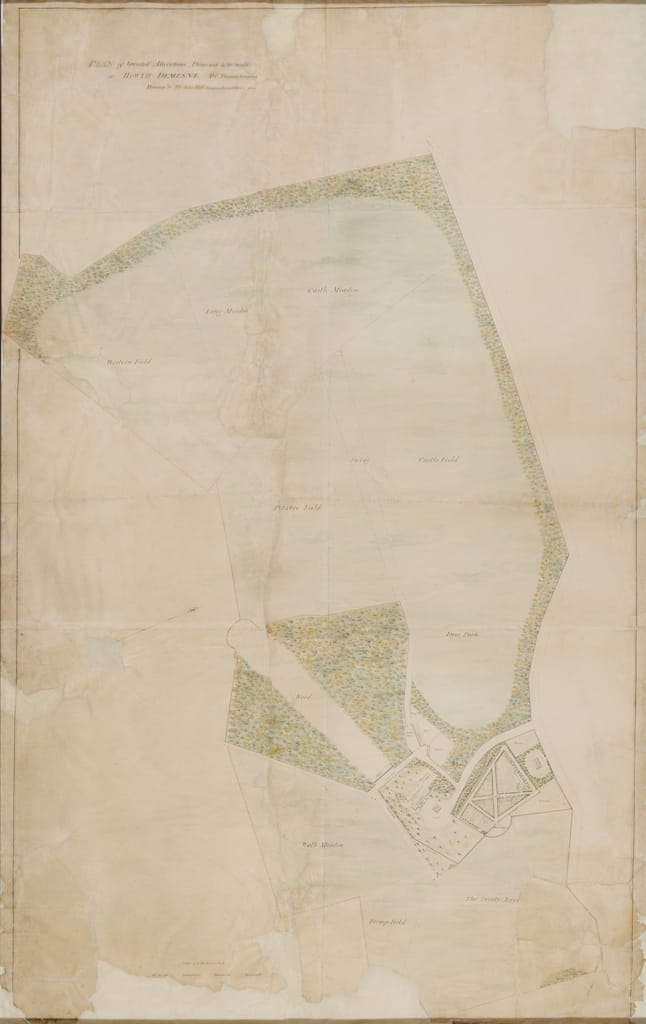 Plan of Intended Alterations Proposed to be made at Howth Demesne by John Hill, after Thomas Simpson, from circa 1710.