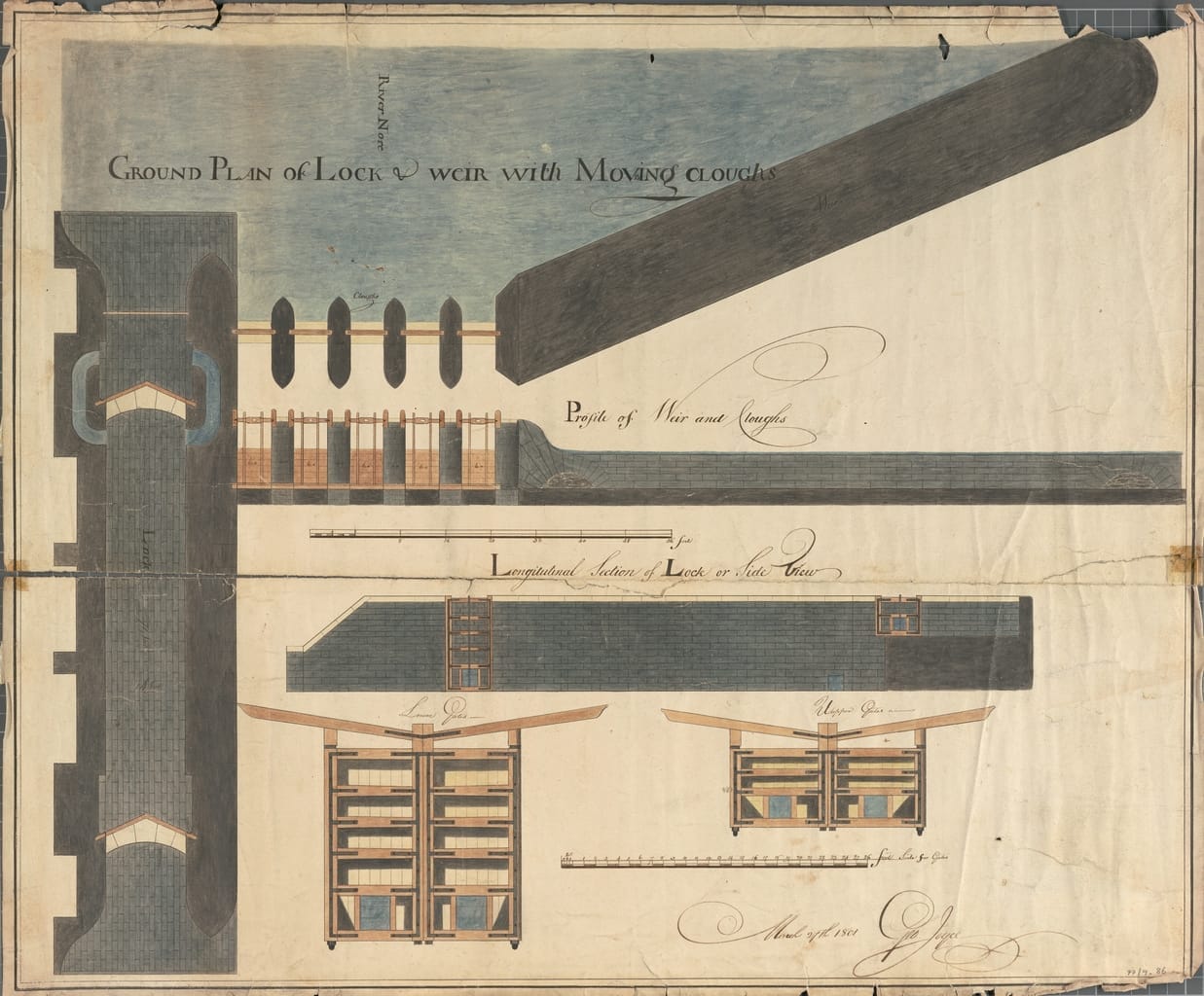 Draring by George Joyce showing the ground plan of lock and weir dated 1801.