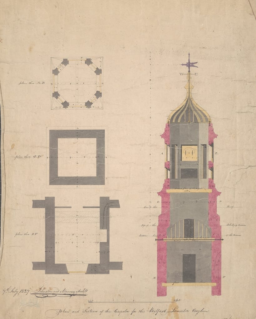 Drawing by Francis Johnston and William Murray for the Cupola of Belfast Lunatic Asylum, 1827.